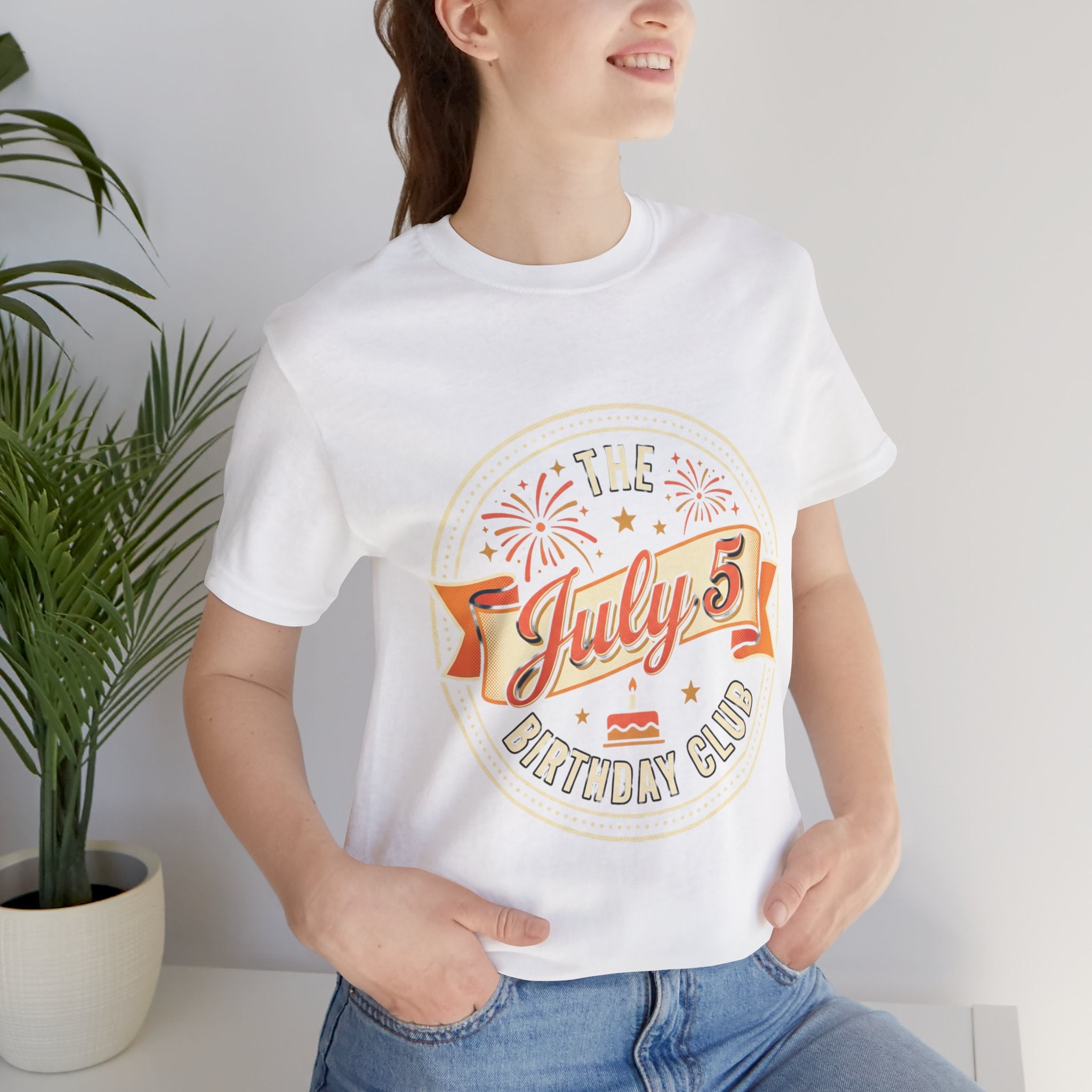 July 5th Birthday Club T-Shirt — Retro Fireworks Celebration Tee